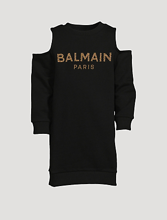 BALMAIN Kids Cotton Sweatshirt Dress With Studded Logo Kids Black