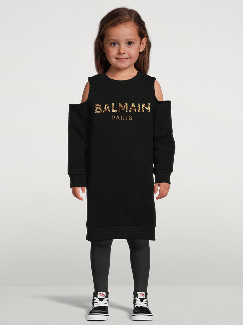 BALMAIN Kids Cotton Sweatshirt Dress With Studded Logo Kids Black