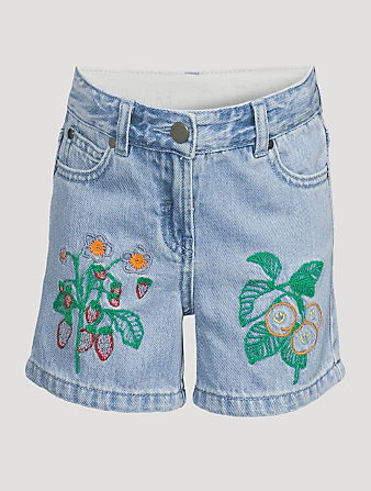 STELLA MCCARTNEY Floral Embroidered Denim Shorts Kids Blue