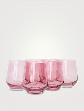 ESTELLE COLORED GLASS Coloured Glass Stemless Wine Glasses - Set Of 6 Women's Pink