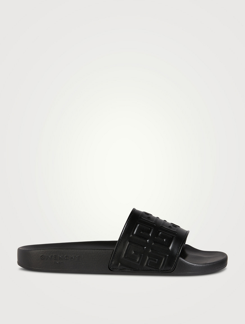GIVENCHY 4G Leather Pool Slide Sandals Women's Black