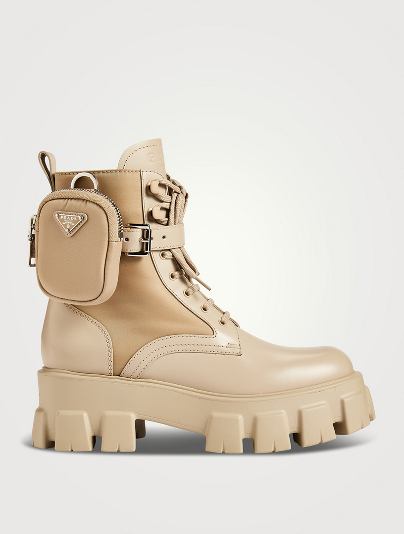 PRADA Monolith Leather And Nylon Platform Combat Boots With Logo Pouch |  Holt Renfrew Canada