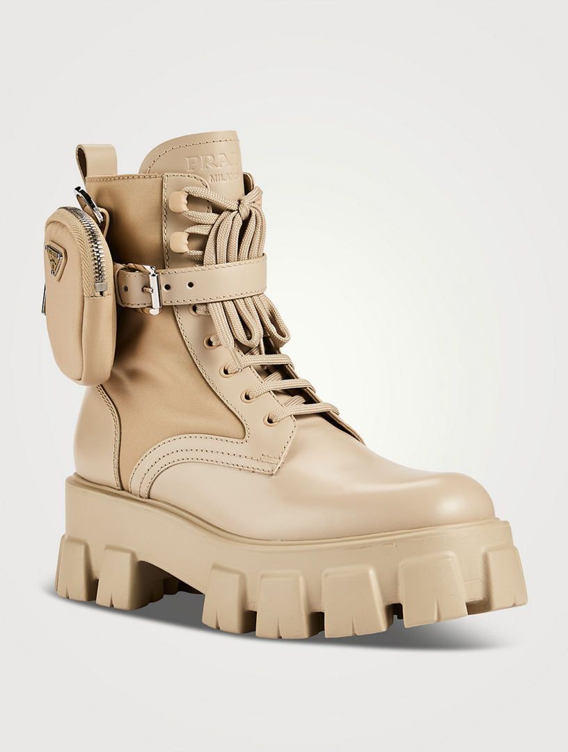 PRADA Monolith Leather And Nylon Platform Combat Boots With Logo Pouch |  Holt Renfrew Canada