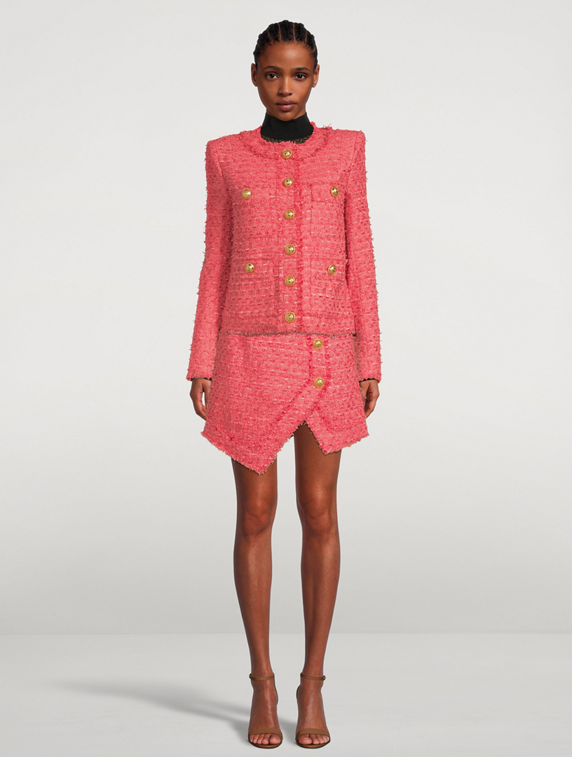 BALMAIN Asymmetric Tweed Mini Skirt Women's Pink