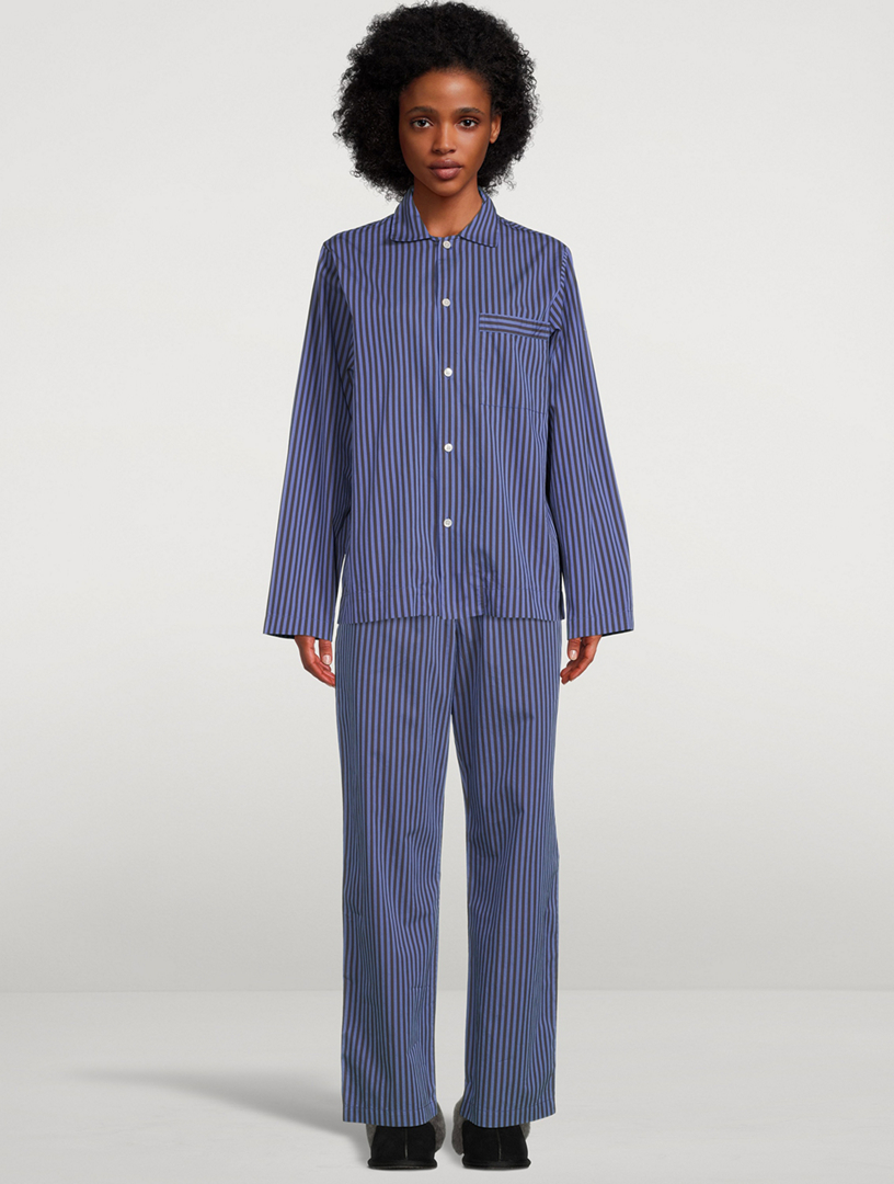 TEKLA Organic Cotton Poplin Pajama Pants In Stripe Print Holt Renfrew