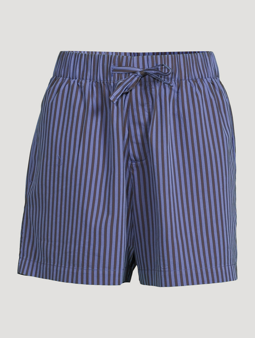 TEKLA Organic Cotton Poplin Pajama Shorts In Stripe Print Holt