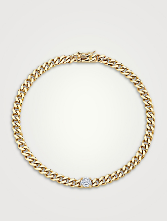 18K Gold Small Cuban Link Bracelet With Diamond