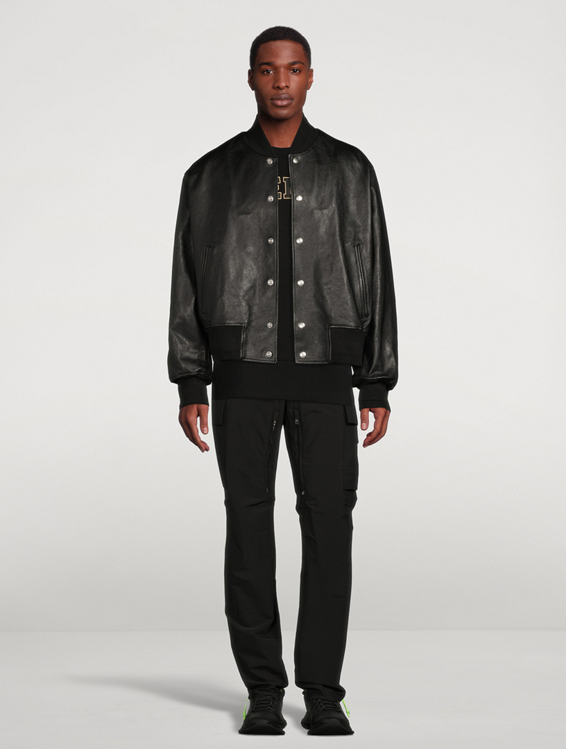GIVENCHY Grained Leather Bomber Jacket Mens Multi