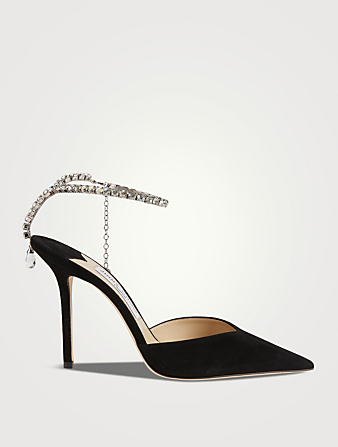 Saeda Leather Pumps With Crystal Ankle Strap