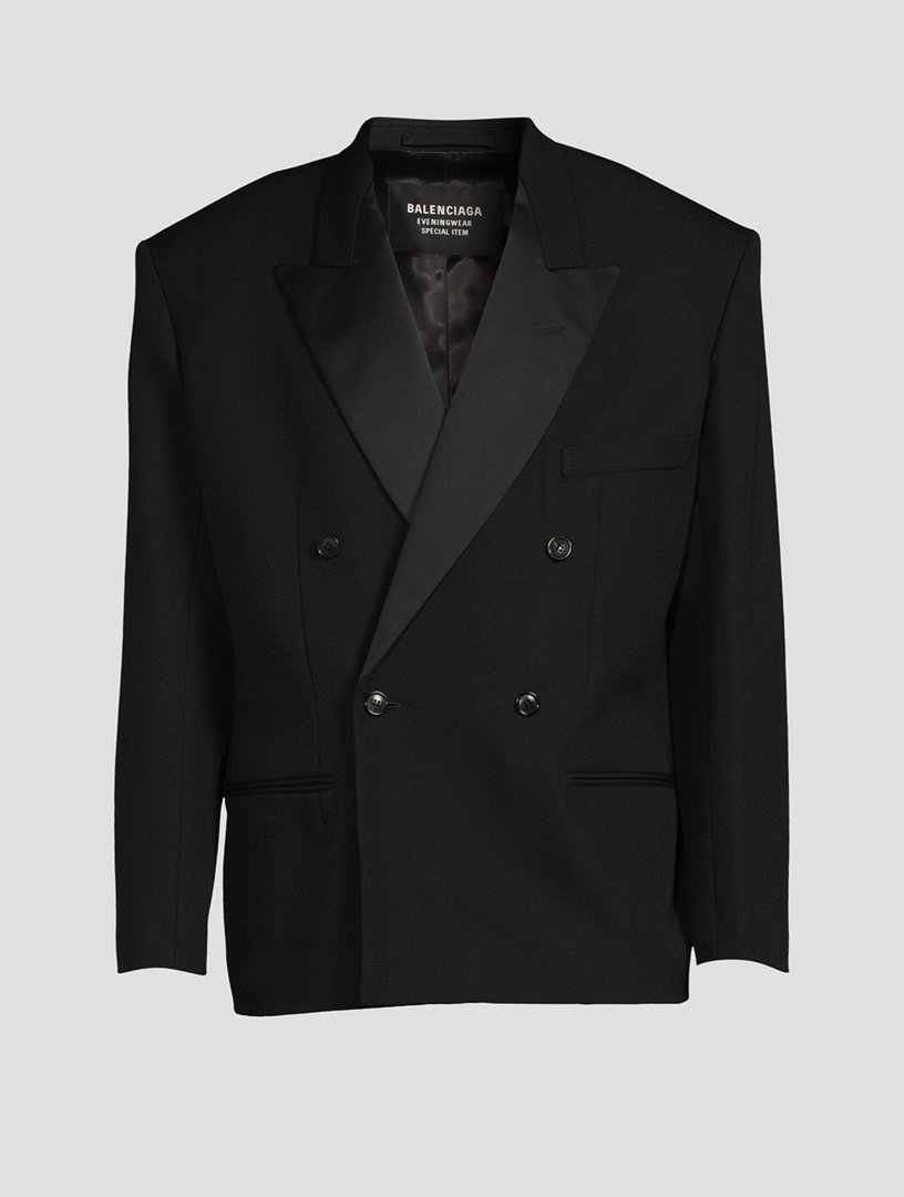 BALENCIAGA Cristobal Wool Double-Breasted Jacket Mens Black