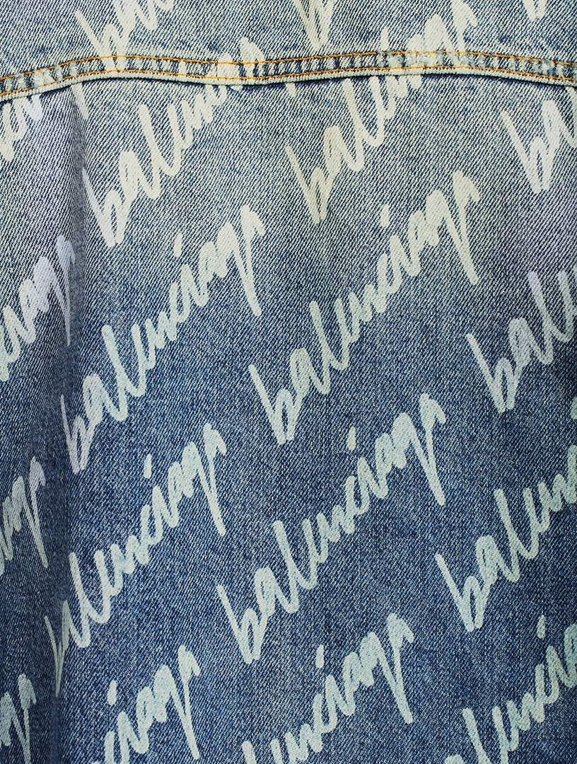 BALENCIAGA Oversized Denim Jacket In Logo Print Mens Blue