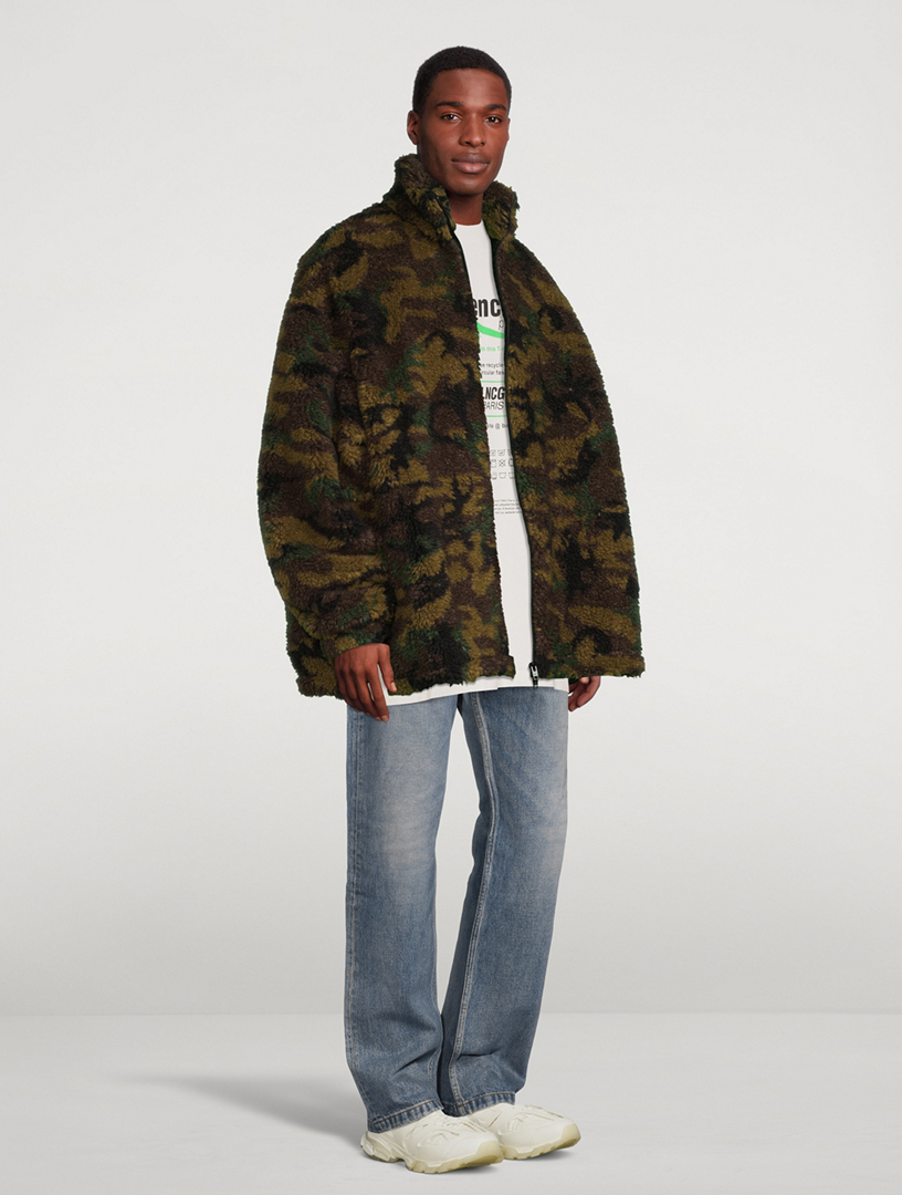 BALENCIAGA Oversized Fleece Zip Jacket In Camo Print Mens Beige