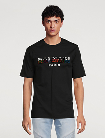 BALMAIN Tee-shirt en coton imprimé logo Balmain multicolore Hommes Noir