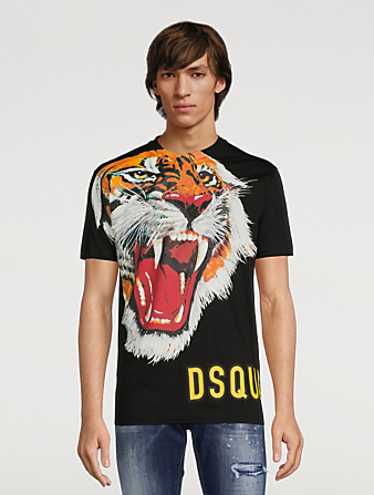 DSQUARED2 Tiger Face Cotton T-Shirt Mens Black