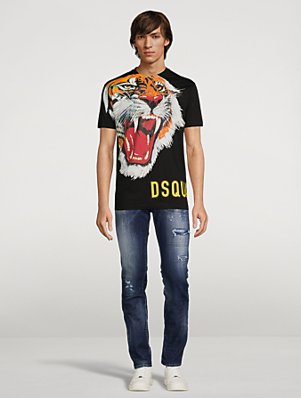 DSQUARED2 Tiger Face Cotton T-Shirt Mens Black