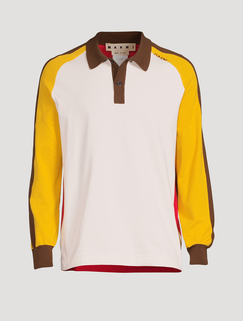 MARNI Cotton Colourblock Polo Shirt Mens Red