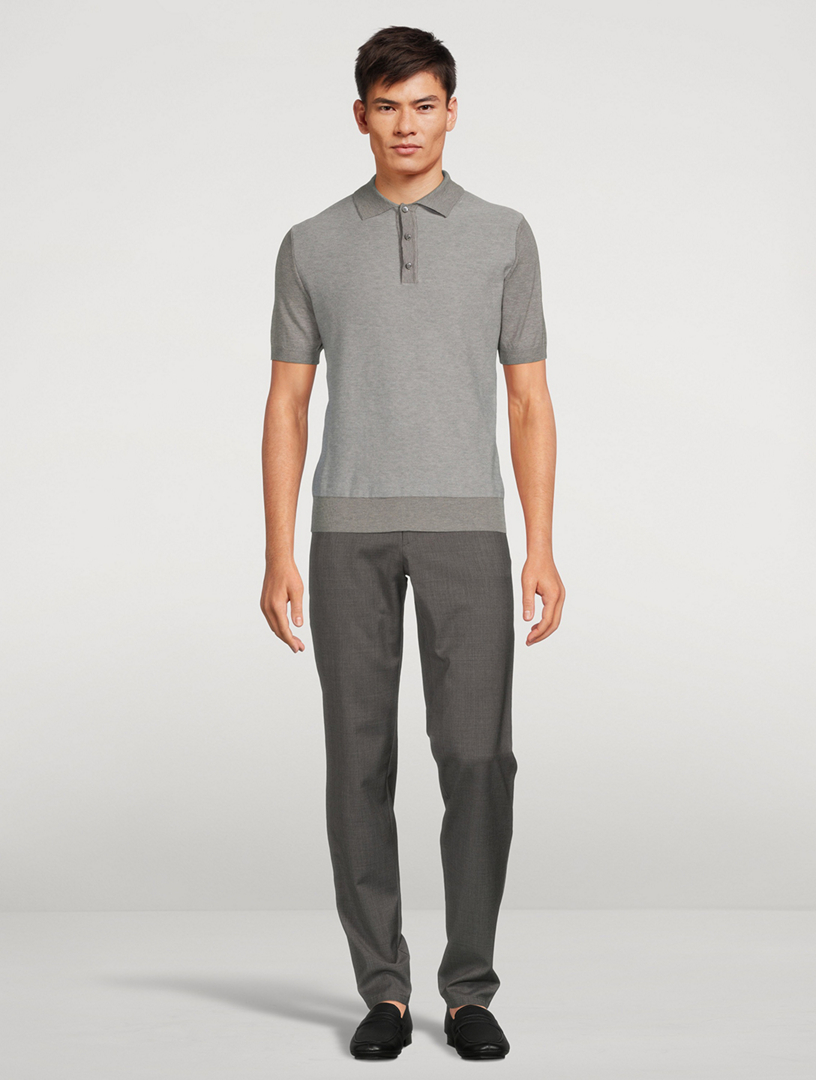 CANALI Cotton Short-Sleeve Polo Shirt Mens Grey