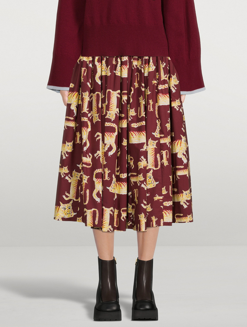 MARNI Cotton Midi Skirt In Lunar New Year Tiger Print Women's Red