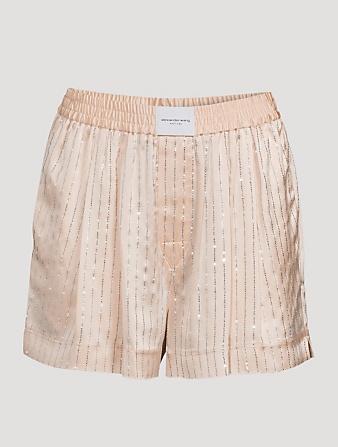 ALEXANDER WANG Silk Boxers With Crystal Pinstripes Women's Pink