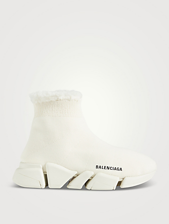 BALENCIAGA Speed 2.0 Faux Fur Sock Sneakers Women's Beige