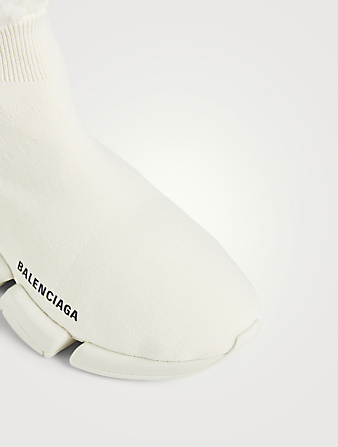 BALENCIAGA Speed 2.0 Faux Fur Sock Sneakers Women's Beige