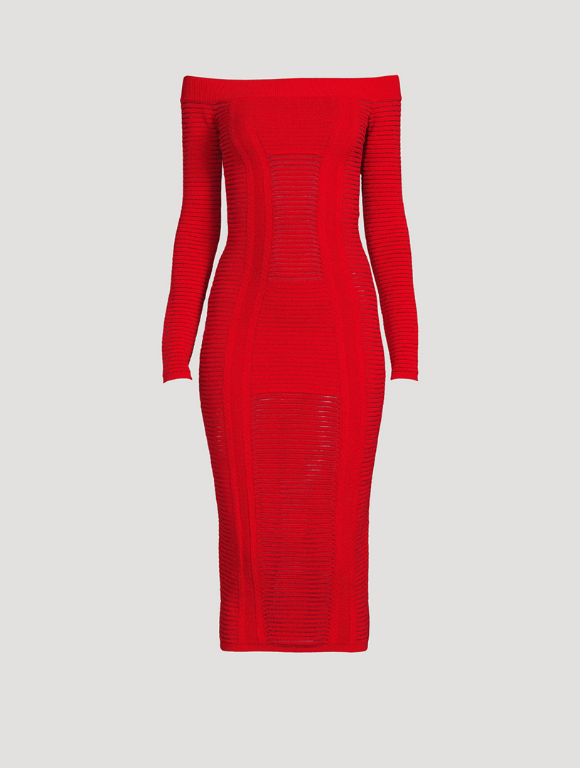 BALMAIN Off-The-Shoulder Knit Maxi Dress | Holt Renfrew Canada