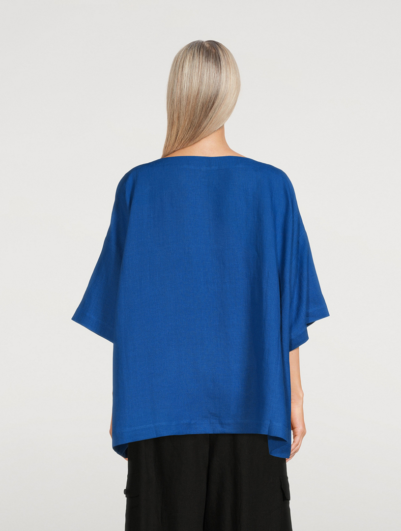 ESKANDAR Linen Scoopneck Tunic Women's Blue