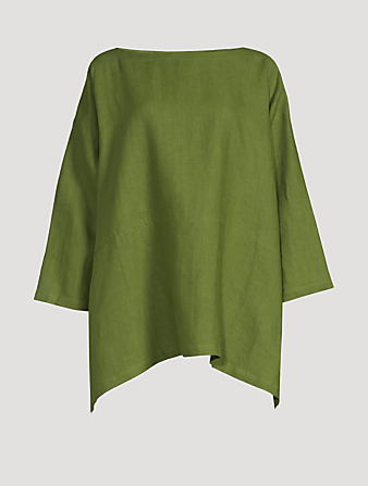 ESKANDAR Linen Wide A-Line Scoopneck Long Tunic Women's Green