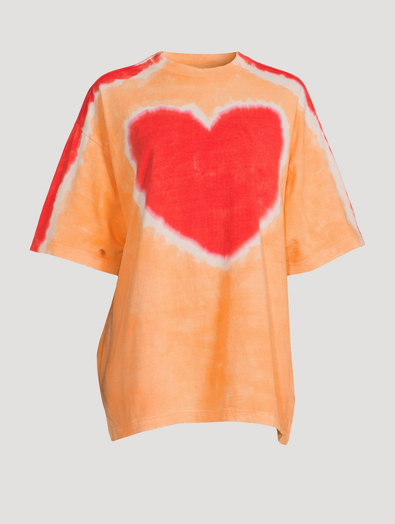 ACNE STUDIOS Tee-shirt en coton avec cœur imprimé noué-teint Femmes Orange