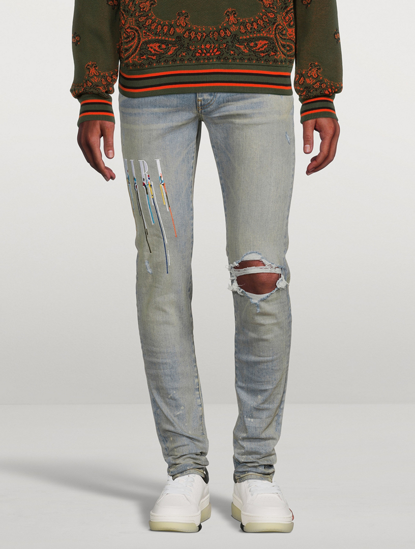 AMIRI Paint Drip Logo Skinny Jeans Holt Renfrew Canada