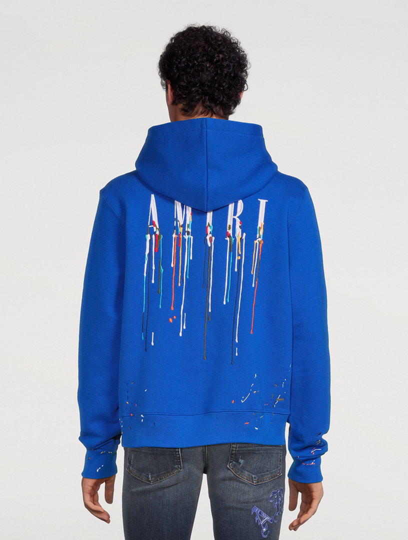 Amiri Paint Splatter Logo-embroidered Hoodie In Blue