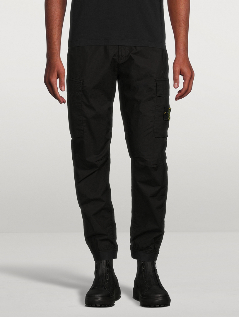 STONE ISLAND Garment-Dyed Stretch Cotton Tela Pants Men's Black