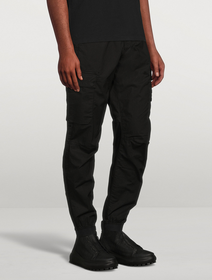 STONE ISLAND Garment-Dyed Stretch Cotton Tela Pants Men's Black