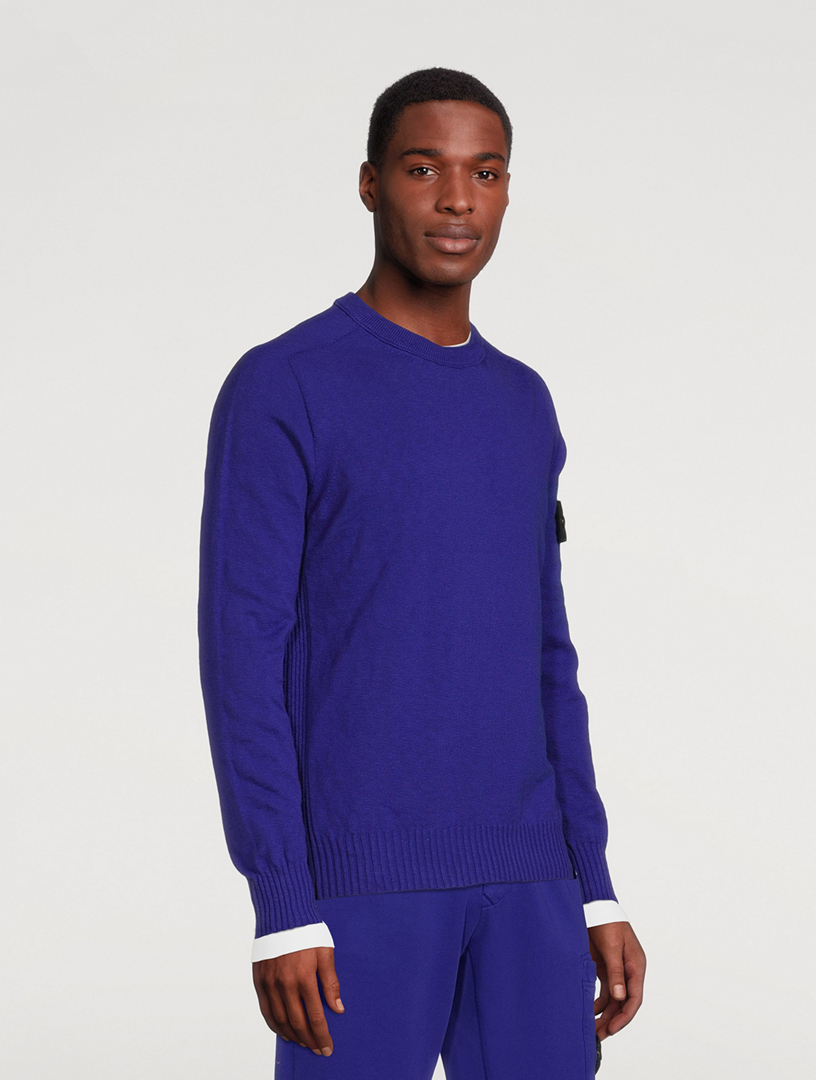 STONE ISLAND Stocking Stitch Cotton-Nylon Crewneck Sweater Men's Blue