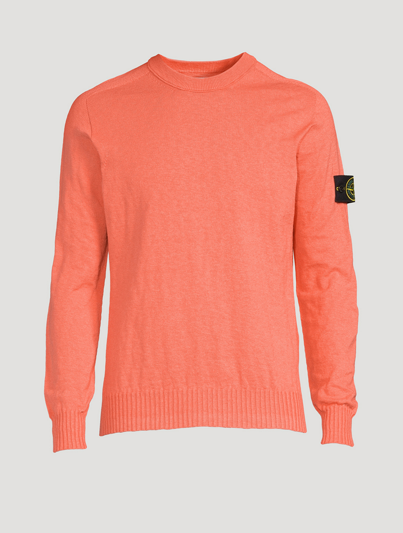STONE ISLAND Stocking Stitch Cotton-Nylon Crewneck Sweater  Orange