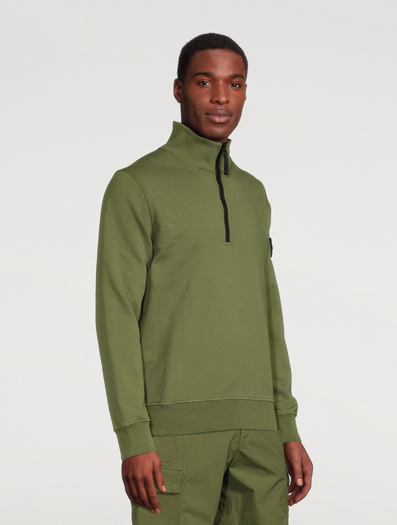 STONE ISLAND Cotton Half-Zip Sweatshirt Mens Green