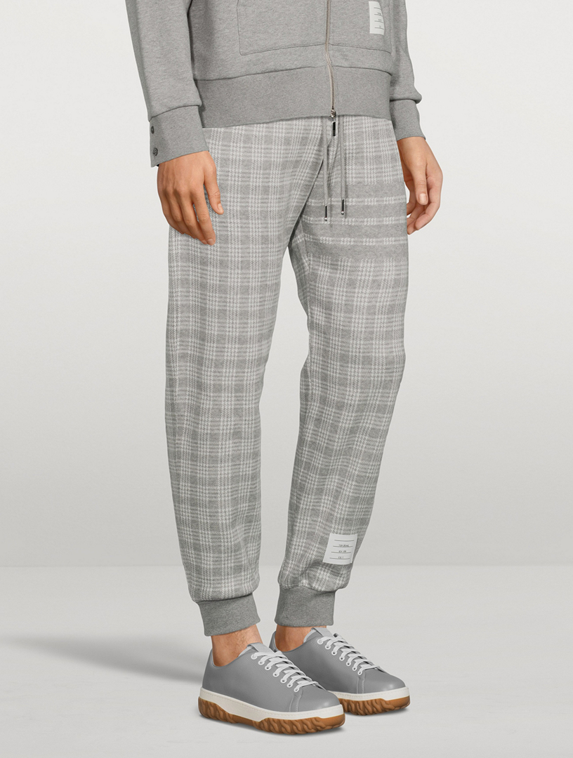 THOM BROWNE Micro-Check Jacquard Sweatpants Mens Grey