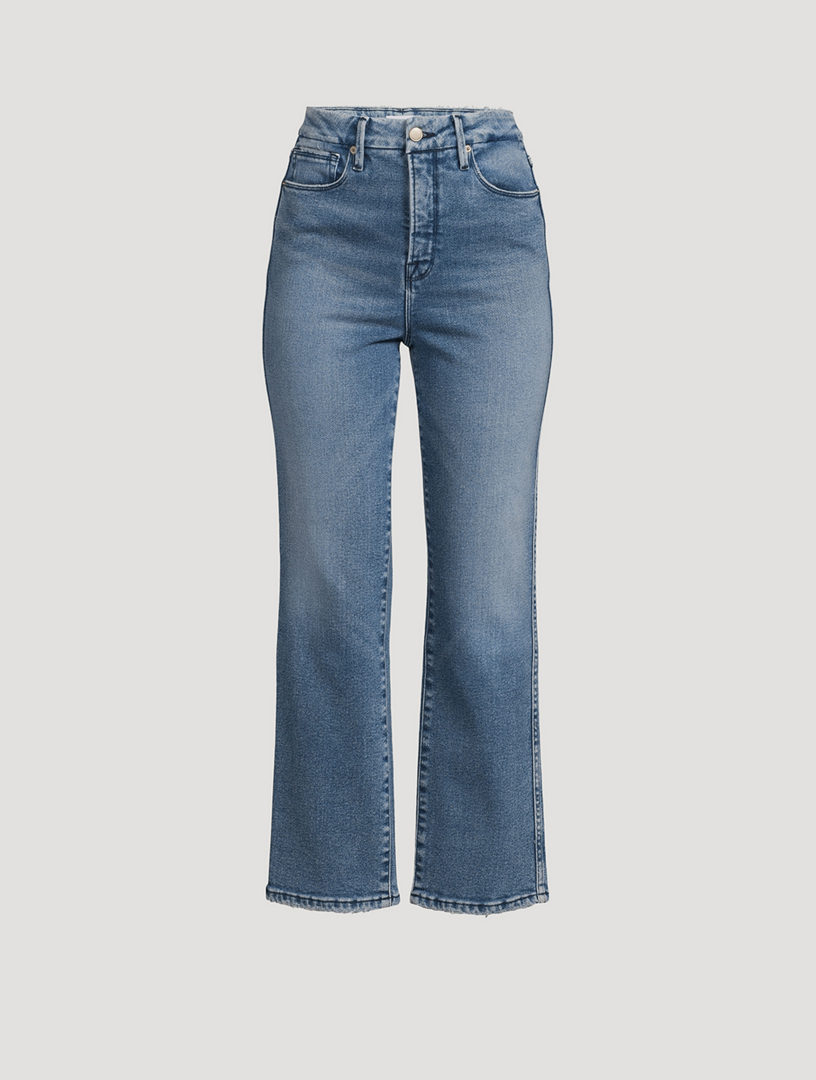 GOOD AMERICAN Good Curve Straight-Leg Jeans With Fray Hem | Holt