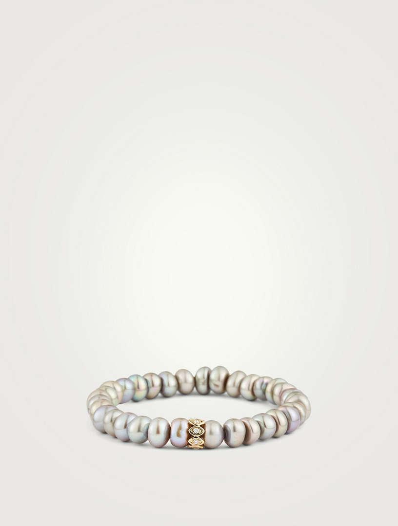 SYDNEY EVAN Pearl Bracelet With Large 14K Gold Evil Eye Bead Women's Metallic