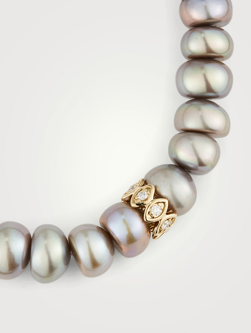 SYDNEY EVAN Pearl Bracelet With Large 14K Gold Evil Eye Bead Women's Metallic