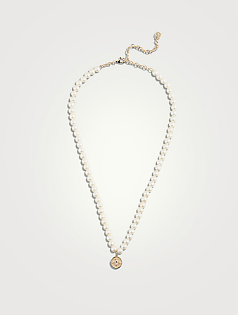SYDNEY EVAN Pearl Necklace With Tiny 14K Gold Diamond Bee Charm Women's Metallic