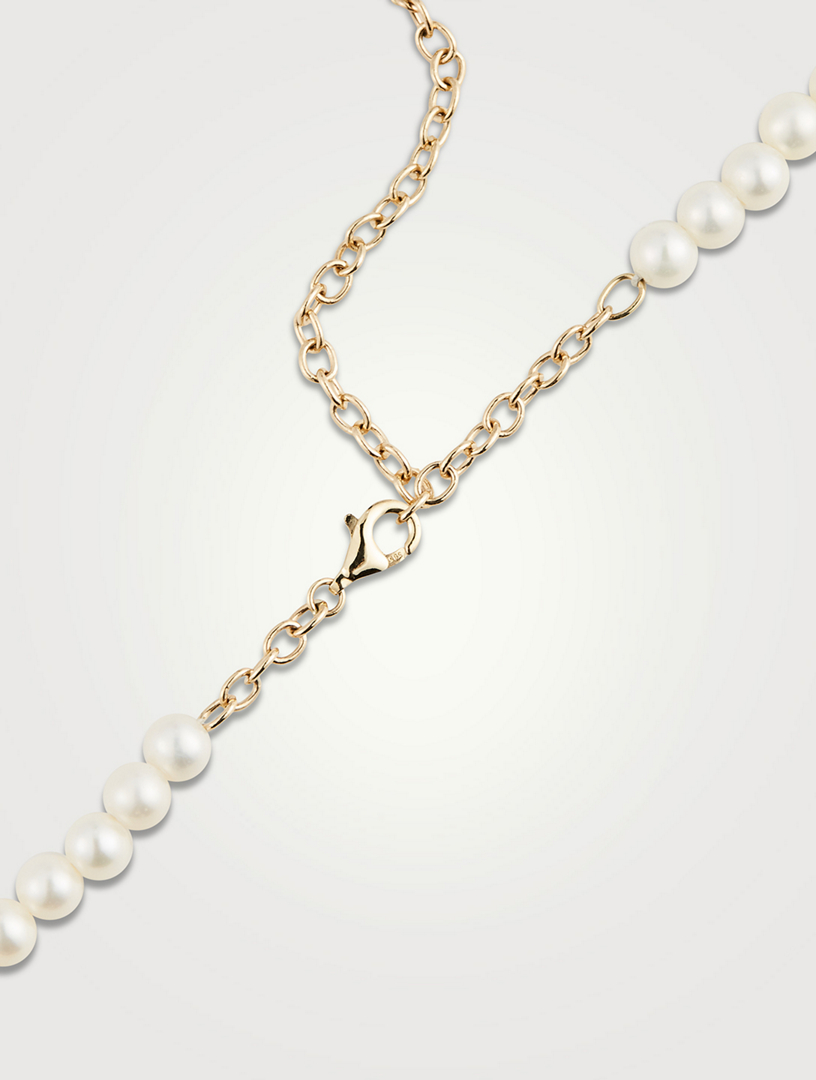 SYDNEY EVAN Pearl Necklace With Tiny 14K Gold Diamond Bee Charm Women's Metallic