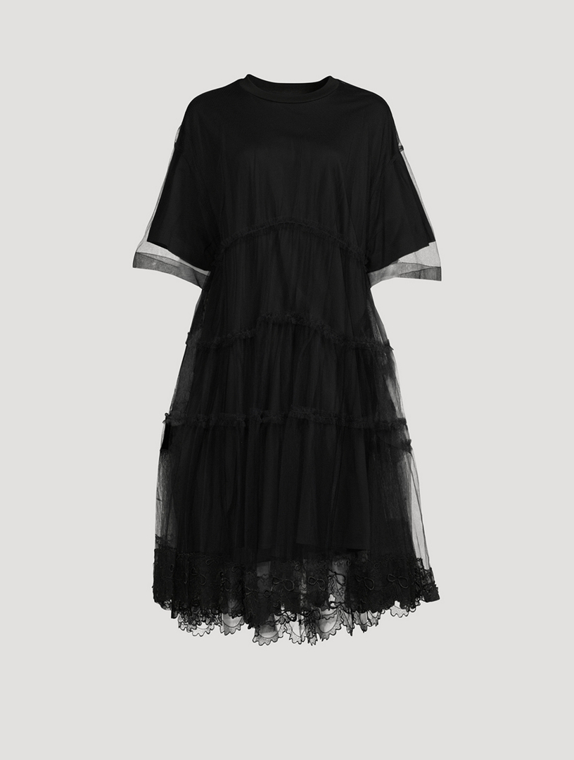 SIMONE ROCHA Embellished T-Shirt Dress With Tulle Overlay | Holt