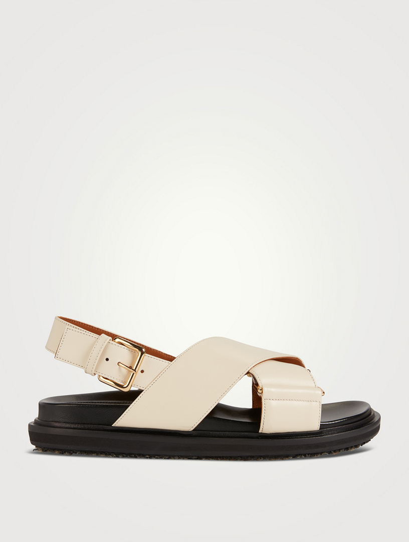 MARNI Fussbett Leather Slingback Sandals Women's White