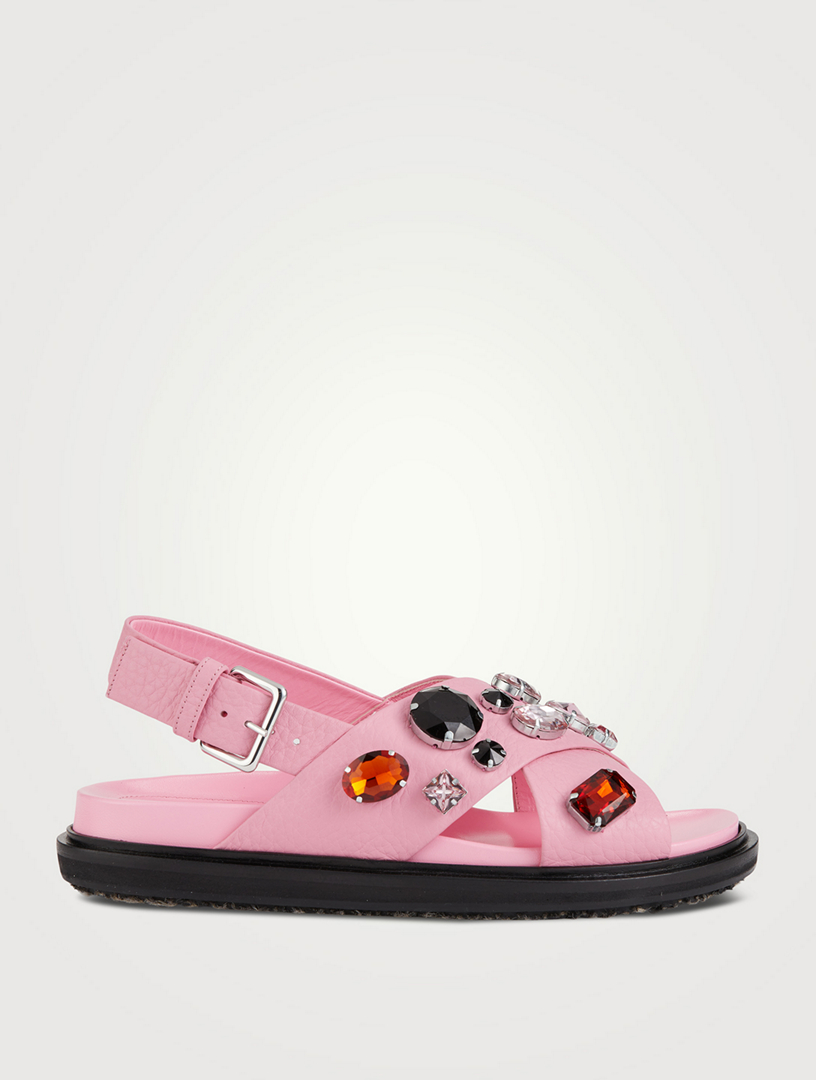 MARNI Fussbett Leather Slingback Sandals With Crystals Women's Pink