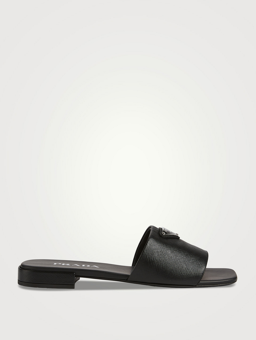Top 73+ imagen prada leather logo flat slide sandals - Thcshoanghoatham ...