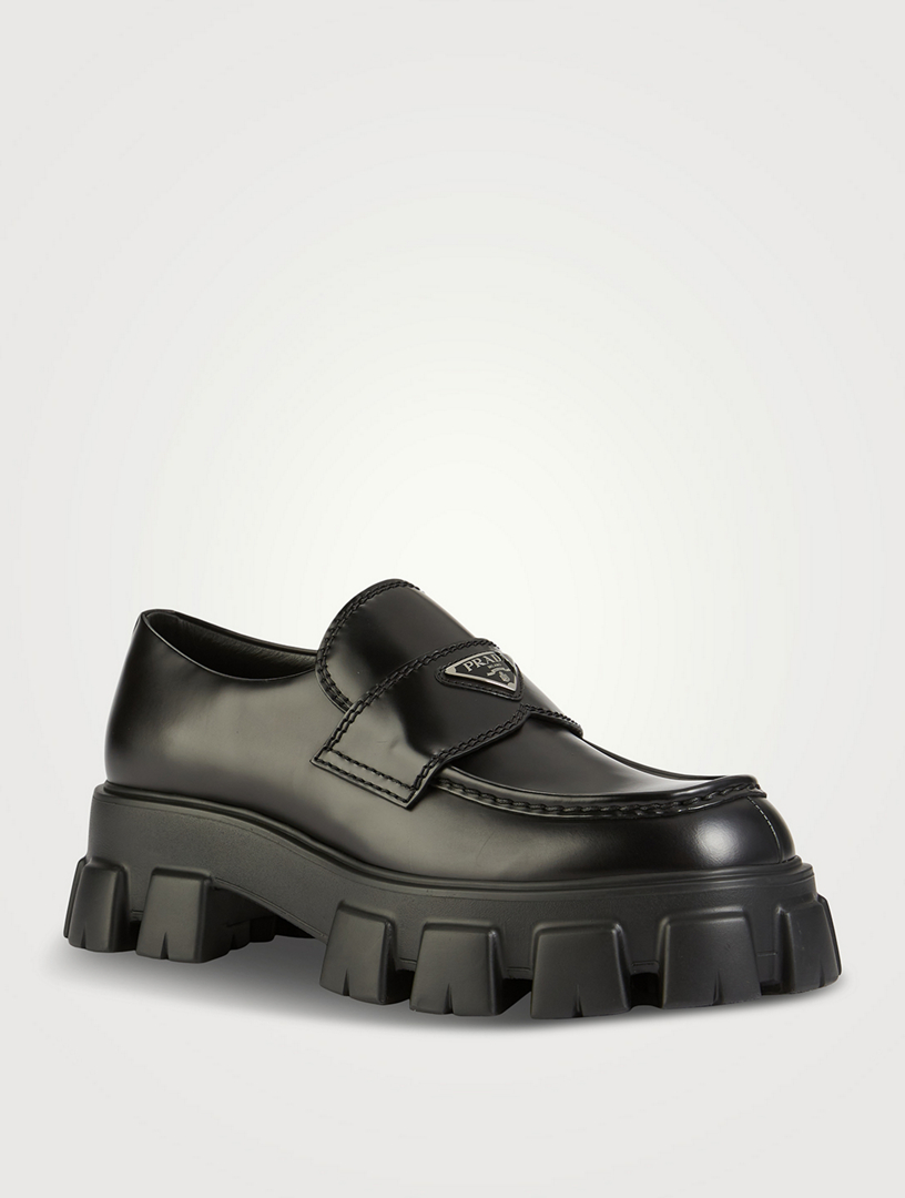 monolith brushed leather pointed loafers