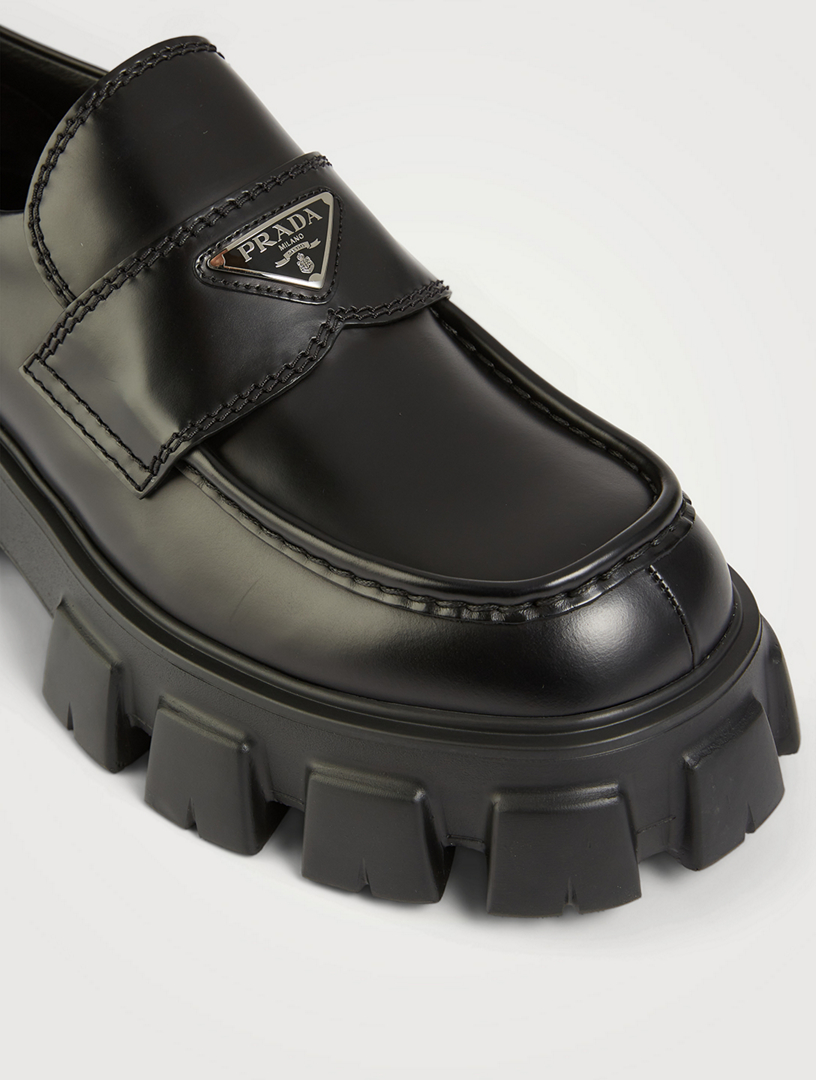 monolith brushed leather pointed loafers