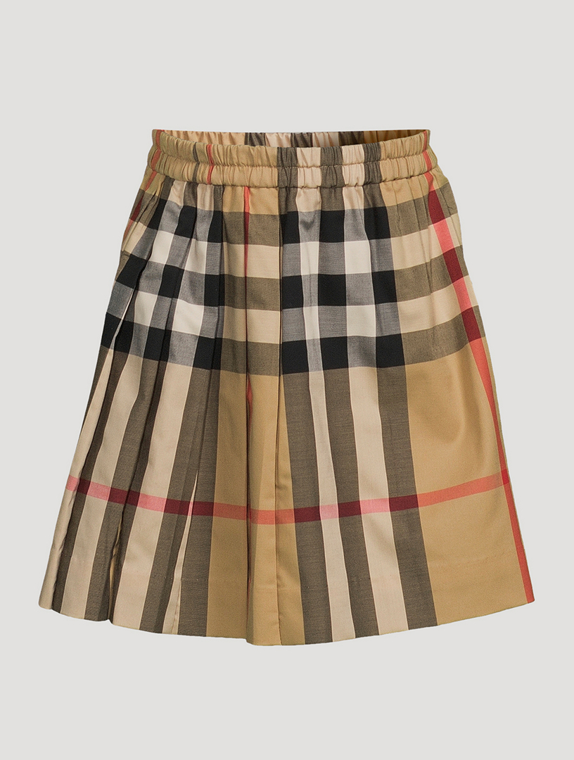 BURBERRY Cotton Stretch Pleated Skirt In Check Print | Holt Renfrew Canada
