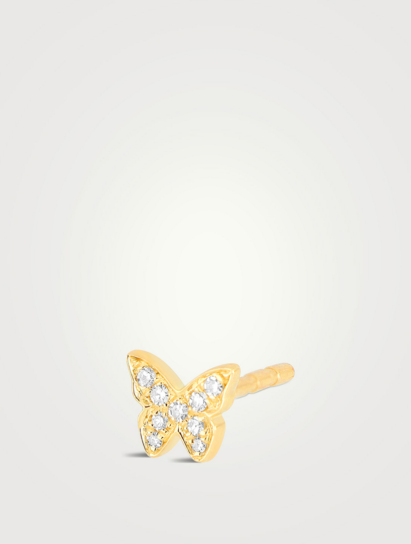 EF COLLECTION 14K Gold Baby Butterfly Stud Earring With Diamonds Women's Metallic